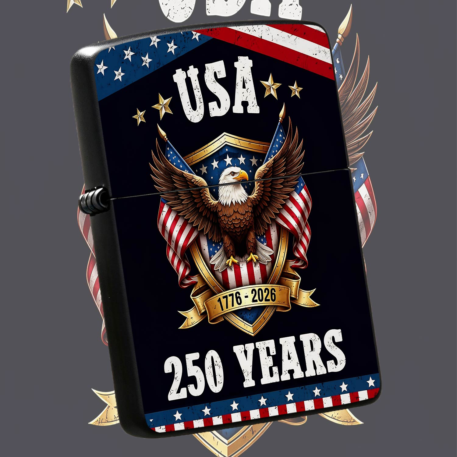 Outdoor Camping Usa - 愛国心を表現するアメリカ建国250周年記念ライター。1776年から2026年までの年号をデザインに取り入れ、伝統的な盾の模様をあしらった、日常使いやキャンプ、アウトドアでの集まりなど、あらゆるシーンで活躍する、持ち運びやすい記念ライター。アメリカの歴史を愛する方への、ユーモラスで興味深い、耐久性のある愛国心を象徴する贈り物。