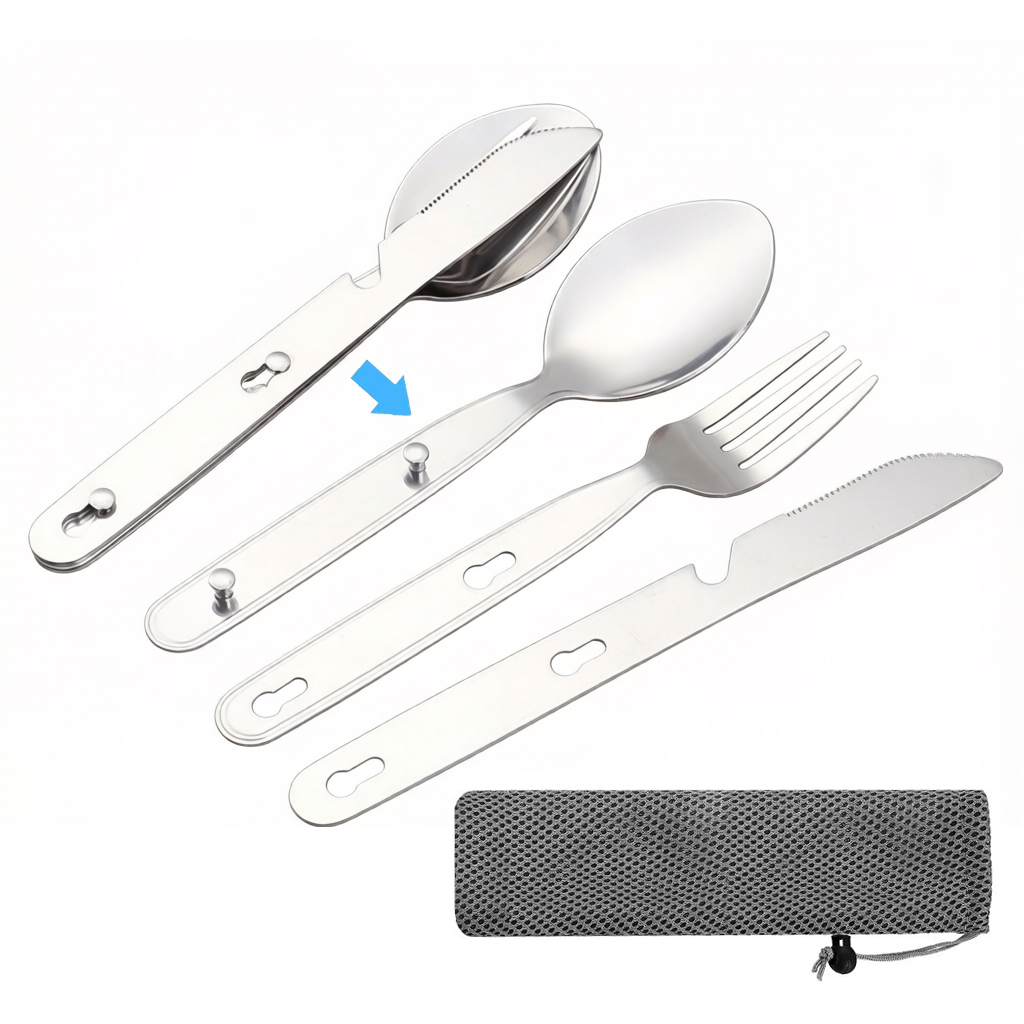 Outdoor Camping Dining Set - 3 ピース/セット折りたたみスプーンフォークナイフ 304 ステンレス鋼ポータブルポケット食器収納ボックス付き屋外キャンプピクニック旅行用