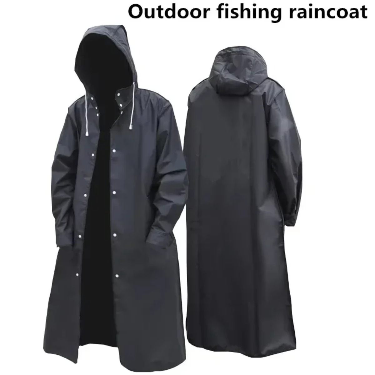 Camping Rain Poncho - おしゃれな防水フード付きレインコート、ユニセックス、黒、厚手、アウトドアポンチョ、ハイキング、釣り、キャンプ、旅行用保護ギア