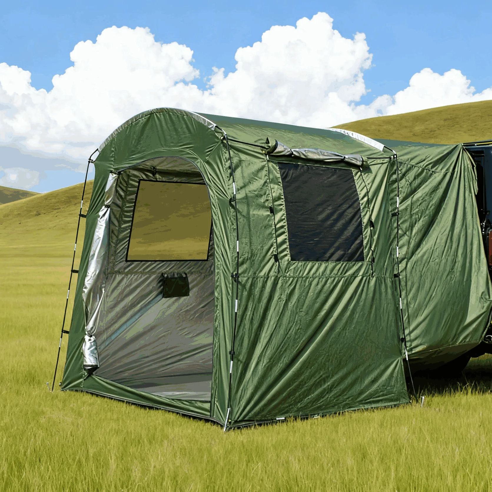 Outdoor Camping Van Tent - 屋外トランク拡張テント 4人用 ユニバーサルSUVバン テールゲートキャンプテント 防水車リアシェード 蚊帳付き