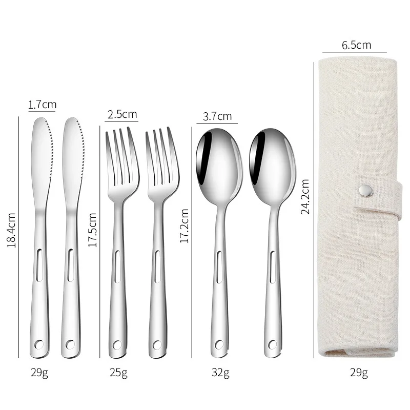 Outdoor Camping Dining Set - ステンレス製食器セット,収納バッグ,スプーン,フォーク,ナイフ,ポータブルツール,アウトドア,家庭,旅行,キャンプ,ピクニック