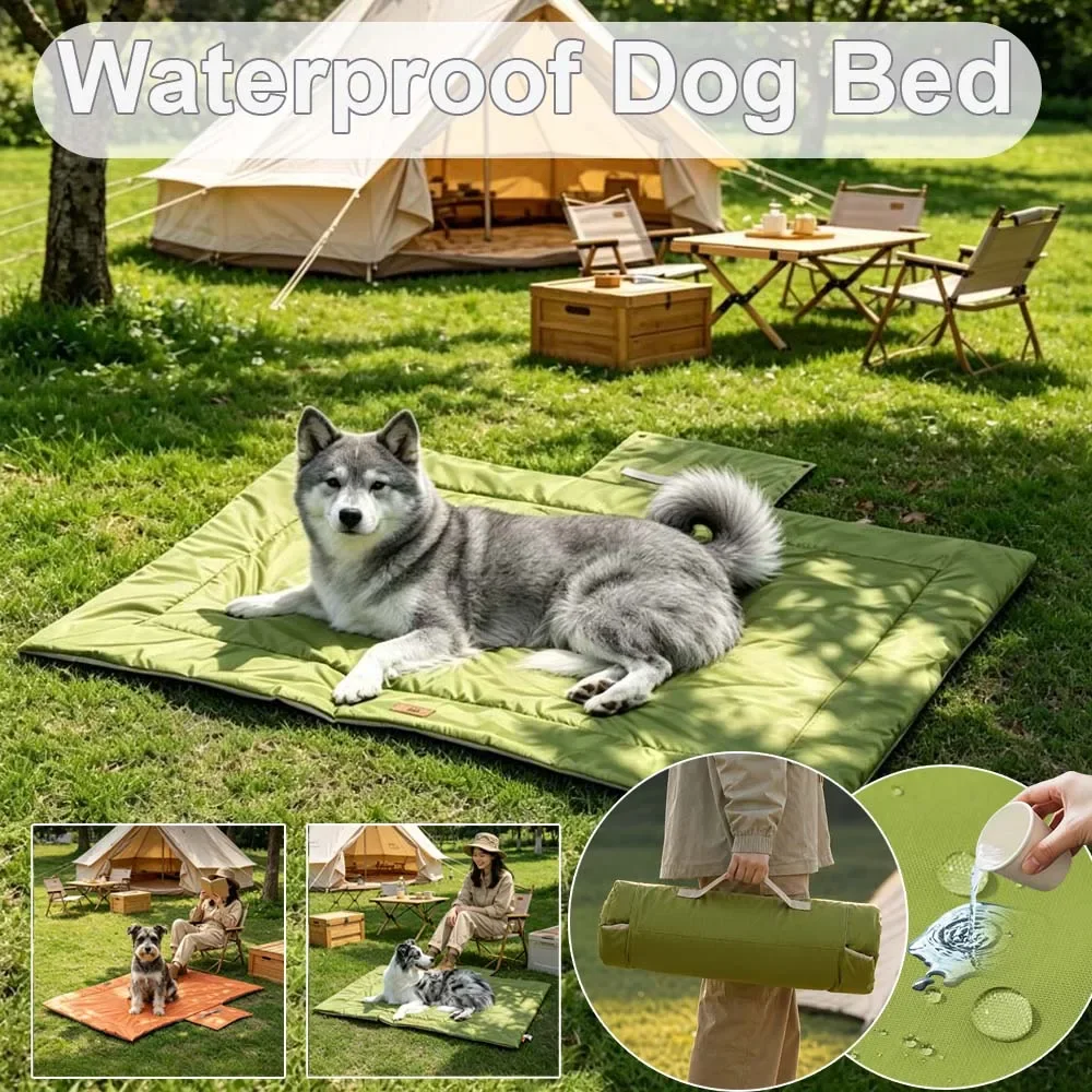 Outdoor Camping Dog Bed - 2026年製、耐久性に優れた屋外用キャンプペットマット。滑り止め加工、防水、折りたたみ可能。小型犬から大型犬、猫まで対応。洗濯可能。旅行用としても使える。サイズ：L/XL/XXL。