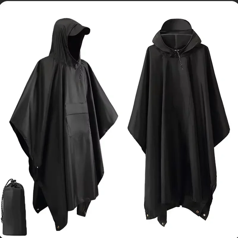 Camping Rain Poncho - 2026年型 3-in-1 防水フード付きレインポンチョ。多用途に使えるレインコート、屋外でのキャンプ、ハイキング、バイク旅行、または簡易的な避難所として使用可能。