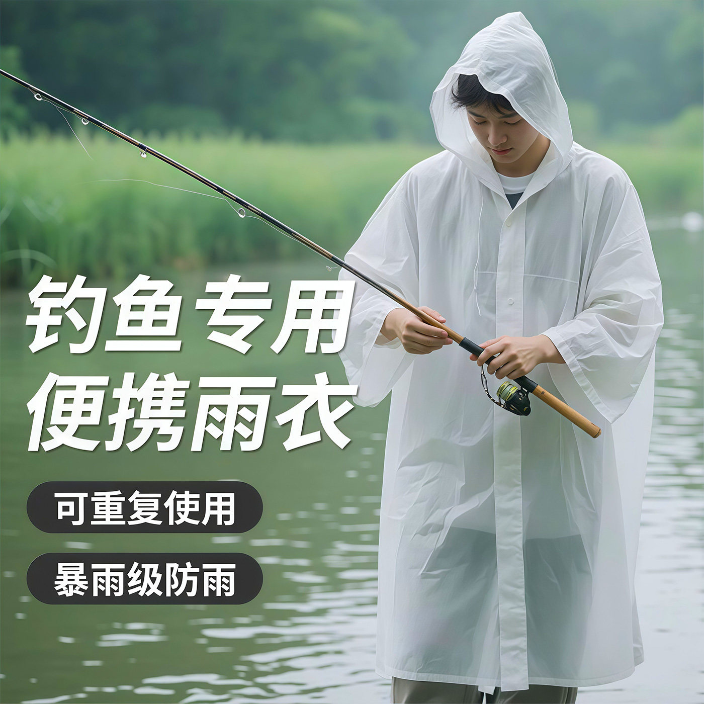 Camping Rain Poncho - EVAレインコート 再利用可能 厚手 ロングレインポンチョ フード付き 防水レインコート