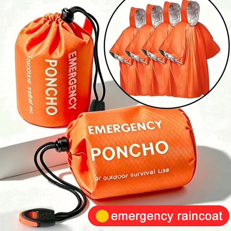 携帯用緊急用レインポンチョキット。防水フード付きレインコート - Camping Rain Poncho のレビューと価格
