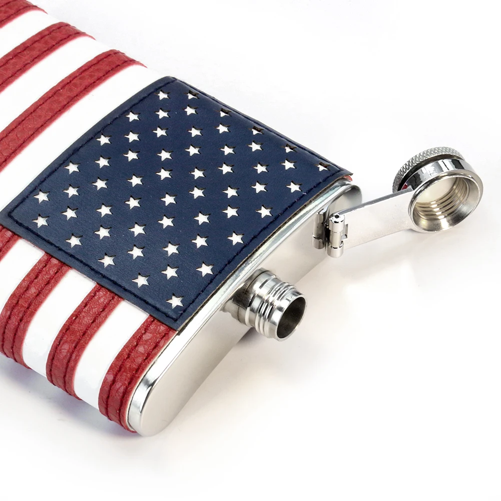 アメリカ国旗柄のワインポット、レザーカバー付き、ステンレス製 - Outdoor Camping Usa のレビューと価格